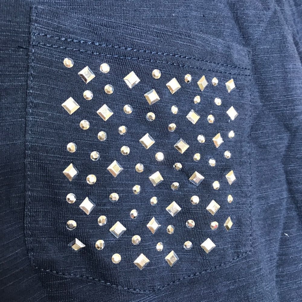 NWT Rebecca Malone Women's 3/4  Sleeve Decorative Pocket Top Blue Silver Large - Picture 5 of 10